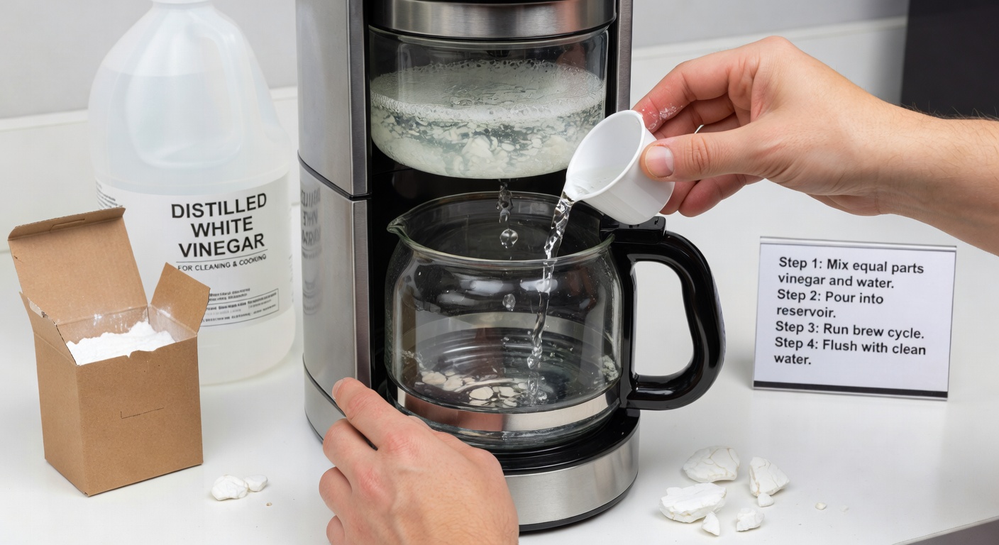 Descaling a drip coffee maker with white vinegar and water — the simplest and most effective method