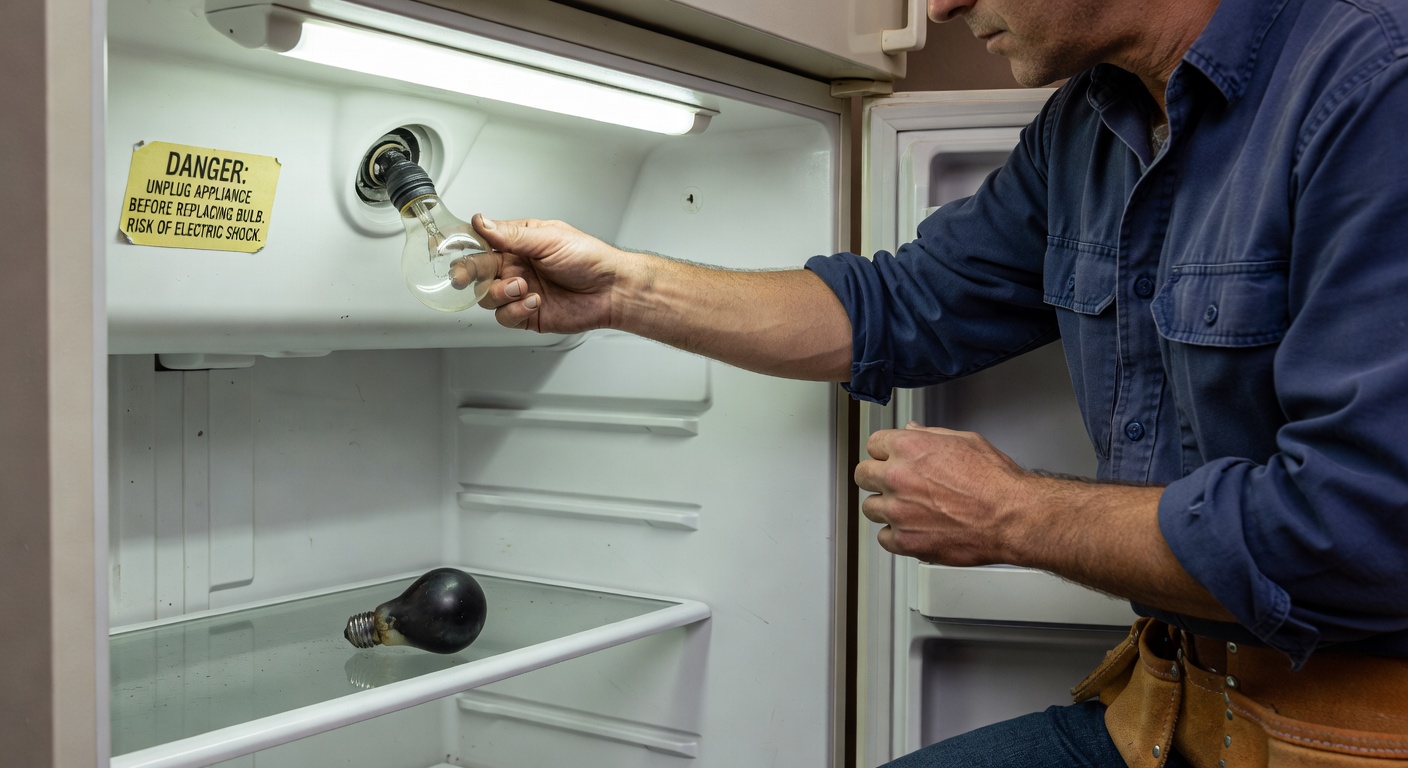 Replacing an appliance light bulb — the kind of practical hands-on repair task our editorial team tests and documents