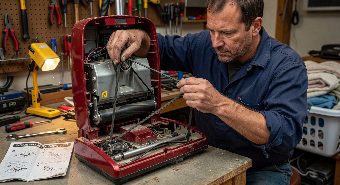 Replacing a vacuum cleaner drive belt — one of the repair procedures covered in our vacuum maintenance guides